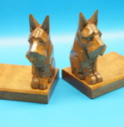 Buchstützen Paar | Hunde | West Highland Terrier | Vintage Holz Bücherhalter | 60er jahre Mid Century Bookends