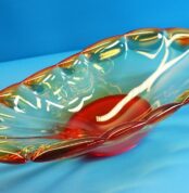 Vintage Glasschale | Obstschale Oval - gelb,rot | 30 cm