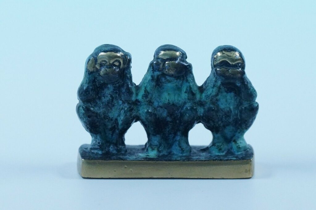 Alte Gluttöter Messing | Bronze Figur – Die drei weisen Affen - | Vintage Bosse – Baller Ära