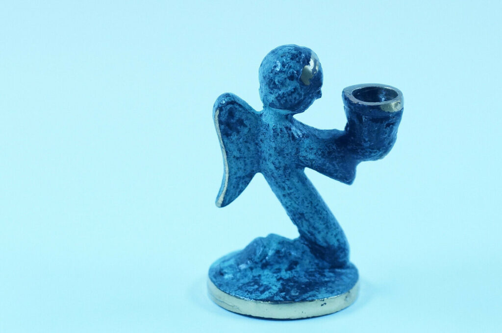 Alte Gluttöter Messing | Bronze Figur Glutlöscher – Engel mit Kerzenhalter | Glutkiller Vintage Bosse – Baller Ära