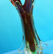 Glas Vase - Zipfelvase | 41 cm - 4,6 Kg | rot gelb | Vintage Glasvase ,wohl Murano Italien