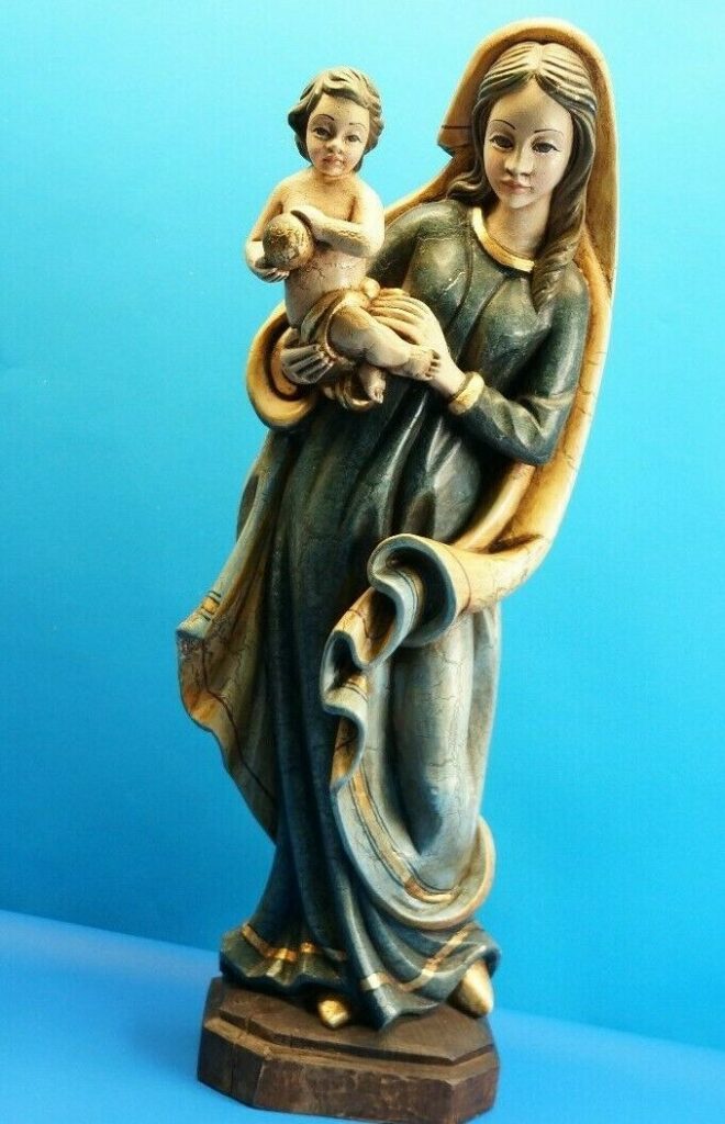 Maria Holzfigur | Madonna mit Jesuskind | Coloriert Handbemalt | 53 cm