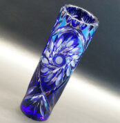 Beschliffene Böhmische Überfang Vase | Glasvase ,blau