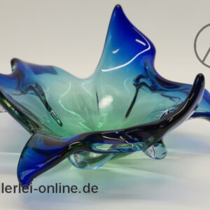 Herrliche mehrfarbige Sommerso Glas Schale | Glasschale | Zipfelschale 60-70er Jahre | grün blau