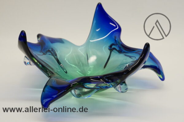 Herrliche mehrfarbige Sommerso Glas Schale | Glasschale | Zipfelschale 60-70er Jahre | grün blau