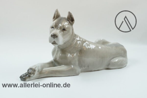 Heubach Porzellanfigur | liegende Deutsche Dogge | Jugendstil Hunde Porzellan Figur | 27 cm