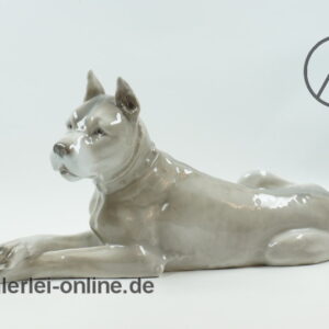 Heubach Porzellanfigur | liegende Deutsche Dogge | Jugendstil Hund Porzellan Figur