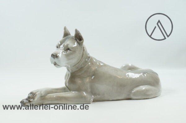 Heubach Porzellanfigur | liegende Deutsche Dogge | Jugendstil Hund Porzellan Figur