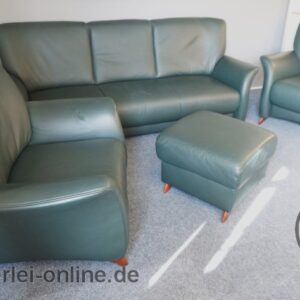 Koinor Tara 3-Sitzer Sofa mit 2-Sessel + Hocker | dunkelgrün | Leder Sitzmöbel