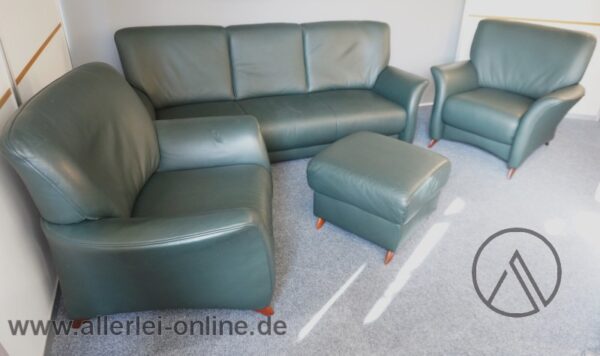 Koinor Tara 3-Sitzer Sofa mit 2-Sessel + Hocker | dunkelgrün | Leder Sitzmöbel