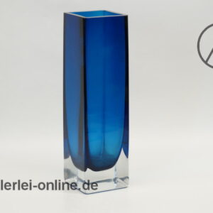 Gral Kristall Vintage Glas Vase | Blumenvase 70er Jahre | blau | H 21cm