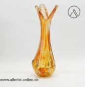 Glas Vase - Zipfelvase | 30 cm | Klar Weiß, Orange | Vintage Glasvase ,wohl Murano Italien