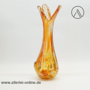 Glas Vase - Zipfelvase | 30 cm | Klar Weiß, Orange | Vintage Glasvase ,wohl Murano Italien