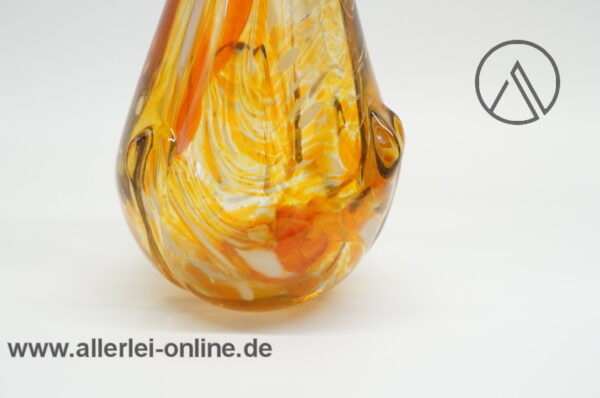 Glas Vase - Zipfelvase | 30 cm | Klar Weiß, Orange | Vintage Glasvase ,wohl Murano Italien 1