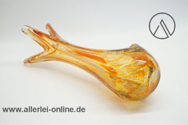 Glas Vase - Zipfelvase | 30 cm | Klar Weiß, Orange | Vintage Glasvase ,wohl Murano Italien 2