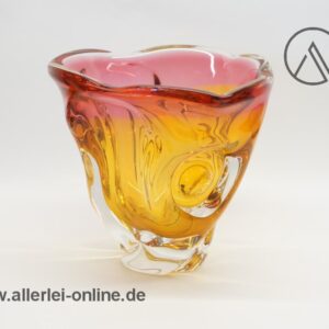 Herrliche mehrfarbige Sommerso Glas Schale | Glasschale | 60-70er Jahre | Orange Rosa