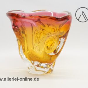 Herrliche mehrfarbige Sommerso Glas-Schale | Glasschale Orange/Rosa | Vintage 60-70er Jahre