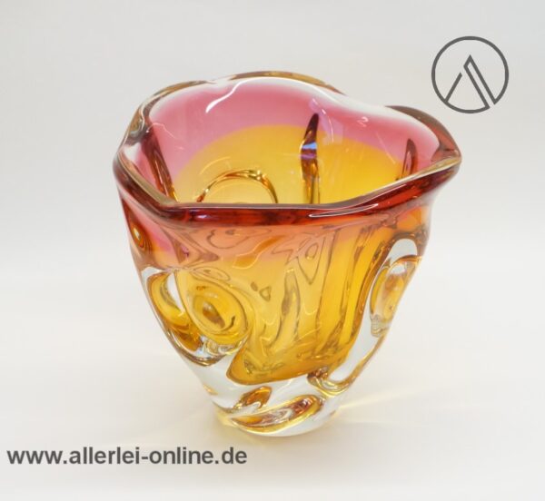 Herrliche mehrfarbige Sommerso Glas Schale | Glasschale | 60-70er Jahre | Orange Rosa 1