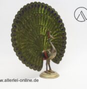 Pfau aus Messing | Vintage geätzter und bemalter Pfauenvogel