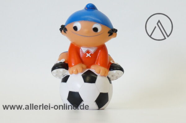 Mainzelmännchen EDI mit Fußball Gummifigur | Goebel Mainzelmann 1975 Hohlgummi Figur