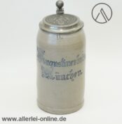 Augustinerbräu Bierkrug um 1895 | Steinzeug Brauerei Deckelkrug | Münchner Bier Krug mit Zinndeckel