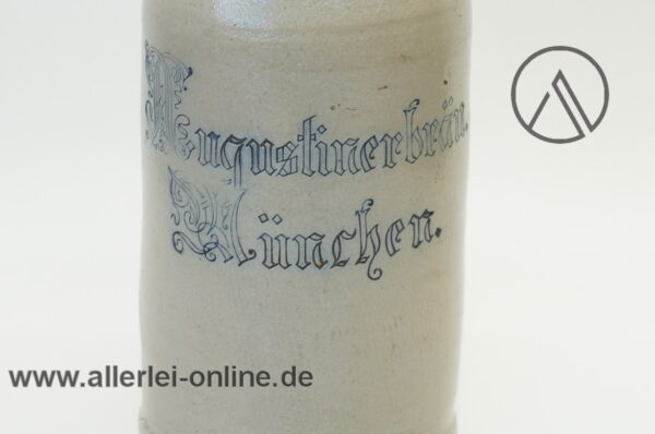 Antik Augustinerbräu Bierkrug um 1895 | Steinzeug Brauerei Deckelkrug | Münchner Bierkrug