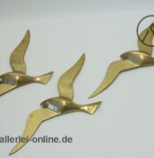 Möwen Vogel Wandschmuck 3 tlg. | Reliefierte Messing Schwalben Vogelfiguren Wand-Deko | Vintage 50-60er Jahre