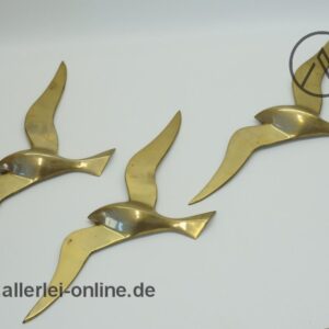 Möwen Vogel Wandschmuck 3 tlg. | Reliefierte Messing Schwalben Vogelfiguren Wand-Deko | Vintage 50-60er Jahre