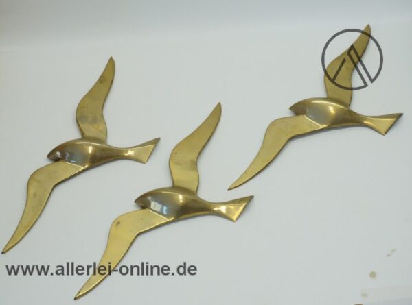 Möwen Vogel Wandschmuck 3 tlg. | Reliefierte Messing Schwalben Vogelfiguren Wand-Deko | Vintage 50-60er Jahre