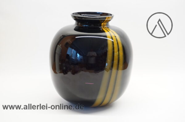 Glas Vase | Blumenvase massives Glas | schwarz/braun | Höhe 21 cm | Vintage Bauchvase