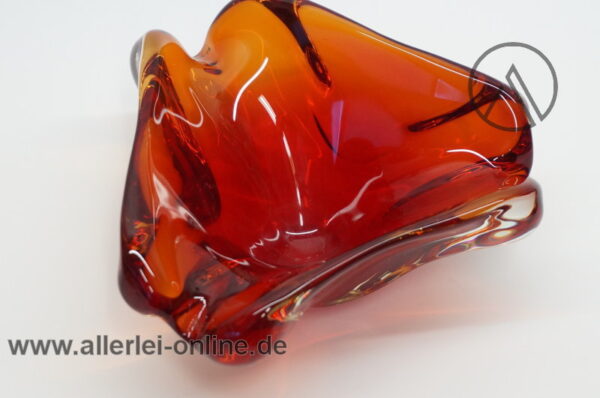 Dickwandige Glas-Schale | Blockglas Glasschale - rot | Vintage 60-70er Jahre