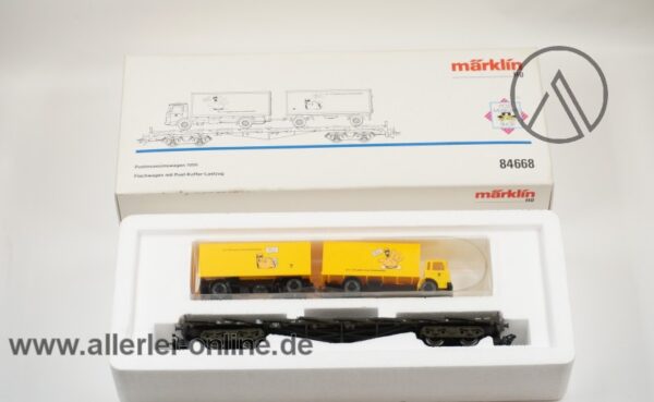 Märklin H0 | 84668 Flachwagen Rs 680 mit Wiking MAN Post-Koffer Lastzug | Postmuseumswagen 1995