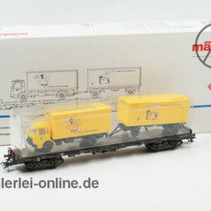 Märklin H0 | 84668 Flachwagen Rs 680 mit Wiking MAN Post-Koffer Lastzug | Postmuseumswagen 1995 mit OVP