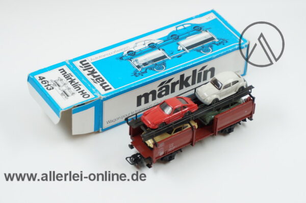 Märklin H0 | 4613 Autotransportwagen mit 4 Wiking VW Käfer und Porsche 911 Modellen beladen