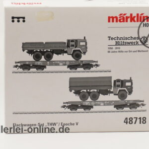 Märklin H0 | 48718 Flachwagen-Set | THW Flachwagen Rlmmps 651 der DB mit OVP