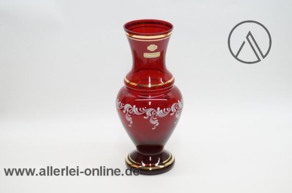 HW Arnstadt Thüringen | Glas Vase Rubinrot | Handgemalt