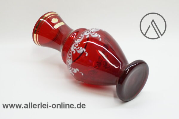 HW Arnstadt Thüringen | Glas Blumenvase Rubinrot Handbemalt