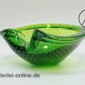 Murano Design Glas Schale | Aschenbecher | grün mit Lufteinschlüssen | Vintage Glass Ashtray