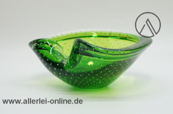 Murano Design Glas Schale | Aschenbecher | grün mit Lufteinschlüssen | Vintage Glass Ashtray