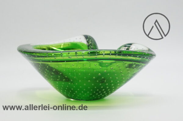 Murano Design Glas Schale | Aschenbecher | grün mit Luftblasen | Vintage Bubble Glass