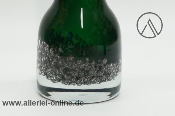 LEICHLINGEN Glas | Grüne Kristallglas Vase mit Silber Bubbles | Vintage 60-70er Jahre