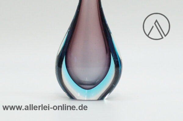 Sommerso-Technik Glas Vase | Blau/Lila | Solifleurvase Glasvase | Vintage 70er Jahre