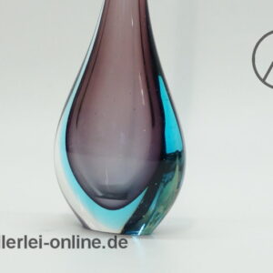 Sommerso-Technik Glas Vase | Blau/Lila | Solifleurvase Glasvase | Vintage 60-70er Jahre