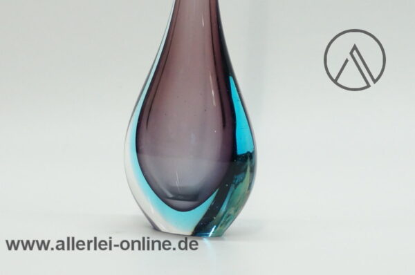 Sommerso-Technik Glas Vase | Blau/Lila | Solifleurvase Glasvase | Vintage 60-70er Jahre