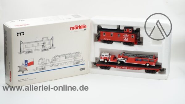 Märklin H0 | 4580 Wagen-Set "Texas" | Flat Car mit Feuerwehr und Caboose Güterzugbegleitwagen