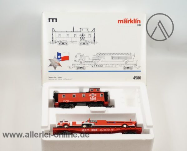 Märklin H0 | 4580 Wagen-Set "Texas" | Flat Car mit Feuerwehr Leiterwagen und Caboose Begleitwagen