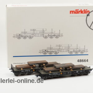 Märklin H0 | 48664 Schwerlastwagen-Set 2-tlg. mit Stahlbrammen | Flachwagen Sammp 705 der DB mit OVP