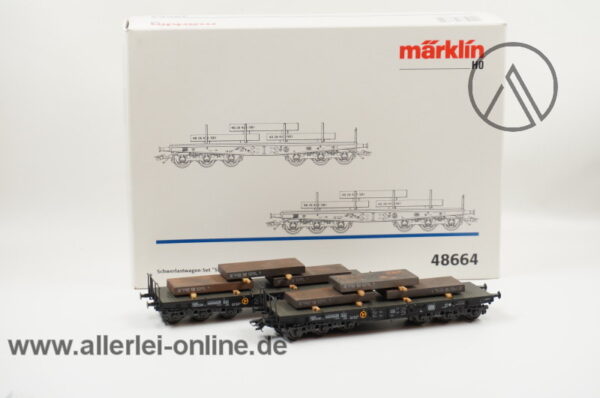 Märklin H0 | 48664 Schwerlastwagen-Set 2-tlg. mit Stahlbrammen | Flachwagen Sammp 705 der DB mit OVP