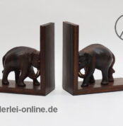 Elefanten Buchstützen Paar | Figürliche Tierfigur Edelholz Bücherhalter | 60s Mid Century Bookends