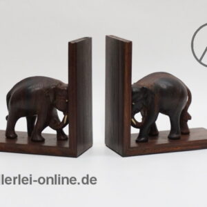 Elefanten Buchstützen Paar | Figürliche Tierfigur Edelholz Bücherhalter | 60s Mid Century Bookends